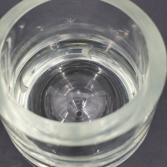 Blown Crystal Moon & Stars Etched Clear Bubbble Art Glass Vase MCM Poland 2 Side - Picture 6 of 10